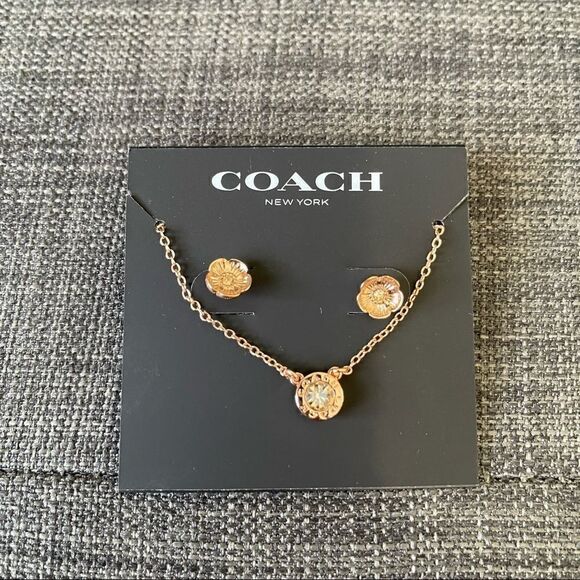 COACH Open Circle Necklace and Tea Rose Stud Set - Picture 4 of 6